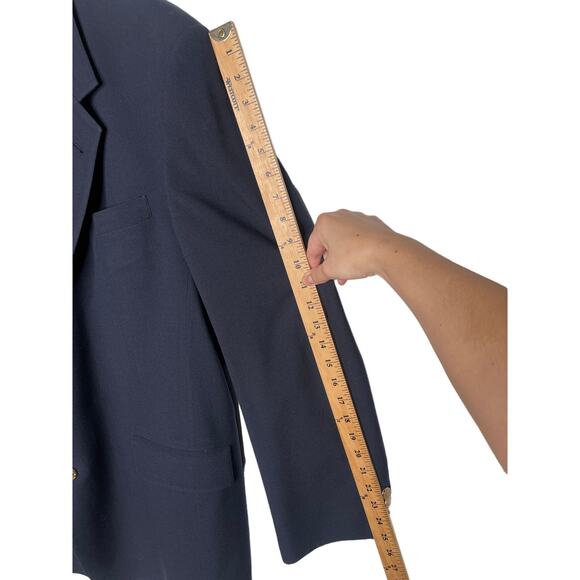 Hart Schaffner & Marx 44L 100% Wool Blazer Gold Buttons Jacket Long Navy Blue - Picture 6 of 9